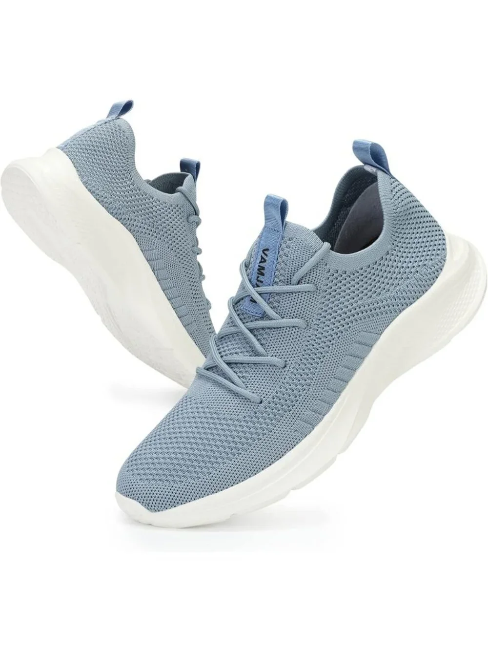 Men's Light Blue Lightweight Breathable Flying Knitting Lace Up Walking Sneaker